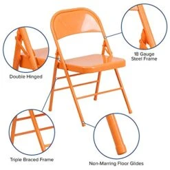 Flash Furniture Metal Folding Chairs, 2 Pack, Orange Marmalade