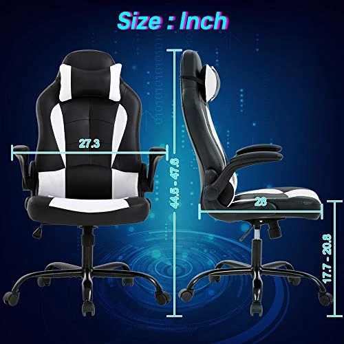 Gaming Chair Office Chair Desk Chair Massage Ergonomic High Back Computer Chair With Lumbar Support Flip-up Arms Headrest PU Leather Height Adjustable Swivel Executive Chair For Women Men Adult - Image 5