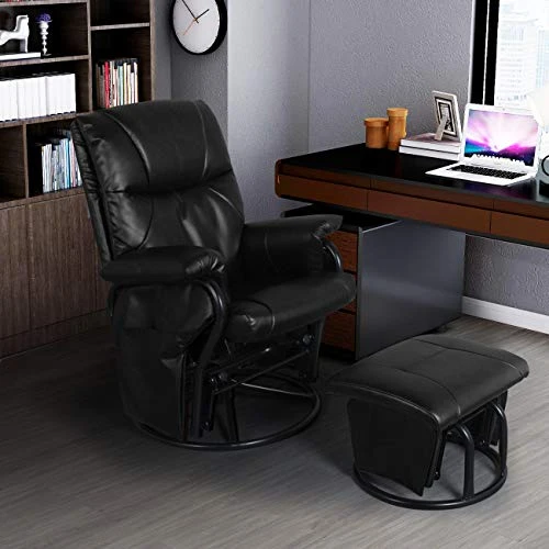 AODAILIHB Glider Chairs Rocking Chair With Ottoman 360° Swivel Chair PU Leather Upholstered Armchair Lounge Chair Sliding Chair Set (Black) - Image 4