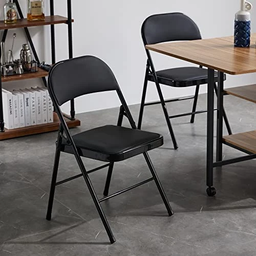 Imseigo 4PCS Elegant Folding Metal Chairs With Padded Seats,Potable Iron & PVC Durable Chairs For Convention & Exhibition Easy To Take Fit For Any Occasions 330lbs Capacity (Black, 4 PCS) - Image 5