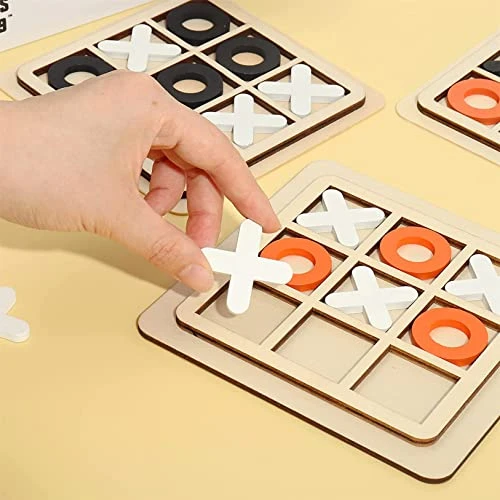 GENERIC WAVYS Tic Tac Toe Wooden Board Game Table Toy Player Room Decor Tables Family XOXO Decorative Pieces Classic Wood Game For Kids Fun Indoor Game Night Activity For Boys And Girls,Black And White - Image 3