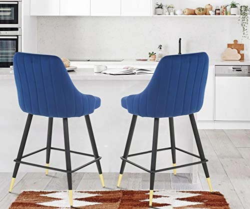 Velvet Counter Stools Set Of 4 - Upholstery Barstools Bar Stools Counter Height Stools For Kitchen Island, Modern Bar Chairs Dining Chairs With Back And Arm, Pack Of 4 Pieces (Blue) - Image 4