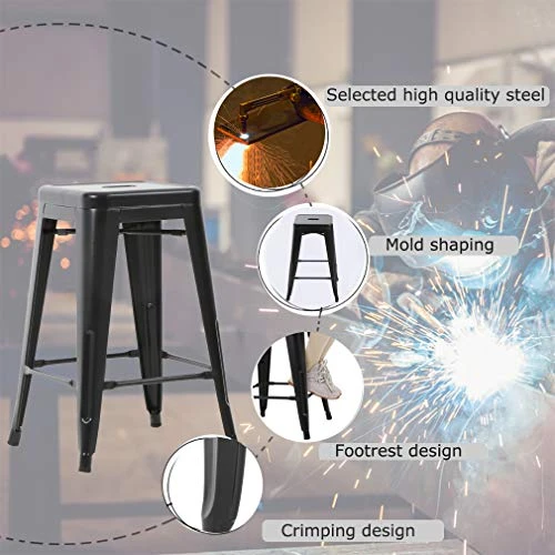 FDW Bar Stools Counter Stool Barstools Set Of 2 Industrial Metal Bar Stools Patio Furniture Modern Backless 24β Stackable Metal Indoor/Outdoor Bar Stools Kitchen Counter Stools Chairs - Image 4