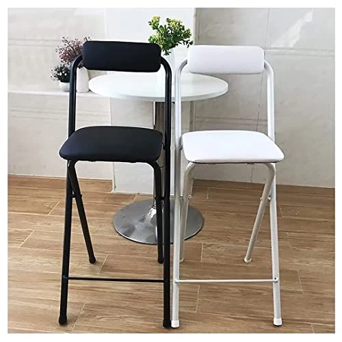 UDHSV Collapsible Bar Chairs With Backrest Footrest,Folding Bar Stools Padded,bar Stools With Back,Folding Tall Bar Stools For Kitchen Gameroom,White,29.5in