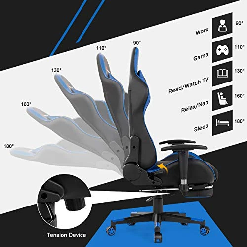 Goplus Massage Gaming Chair, Reclining Backrest, Handrails And Seat Height Adjustment Racing Computer Office Chair, High Back Ergonomic PU Leather Swivel PC Game Chair With Footrest - Image 2