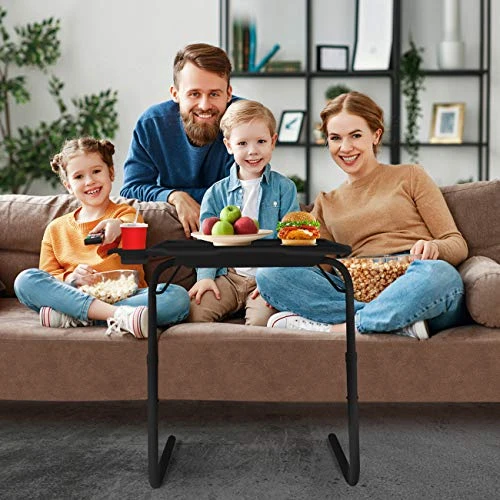 TECL Mejerca Adjustable TV Tray Table Folding TV Dinner Tray With Cup Holder On Bed And Sofa, Comfortable Folding Table With 6 Height And 3 Tilt Angle (Black) - Image 3