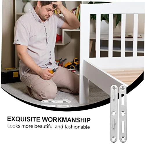 Veemoon 4 Sets Bed Rail Fasteners Metal Bracket Metal Balusters Carassosories Bed Frame Hardware Bed Rail Fittings Bed Replacement Parts Flat Silver Round Bed Iron Headboard Brackets - Image 5