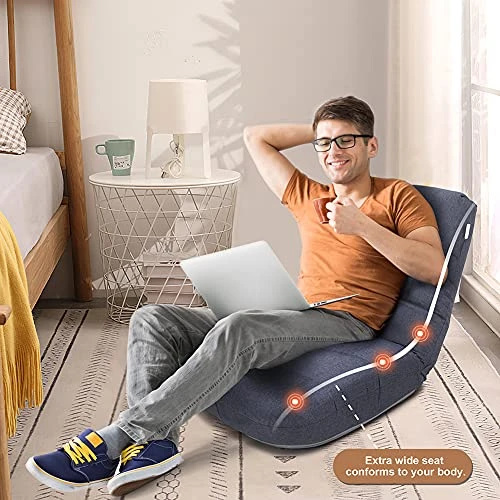 Crestlive Products Easy Lounge, Adjustable Padded Floor Chair With Back Support, Comfortable Folding Chair With Backrest For Home And Office, Floor Pillow For Meditation Or As Gaming Chair (Blue) - Image 5