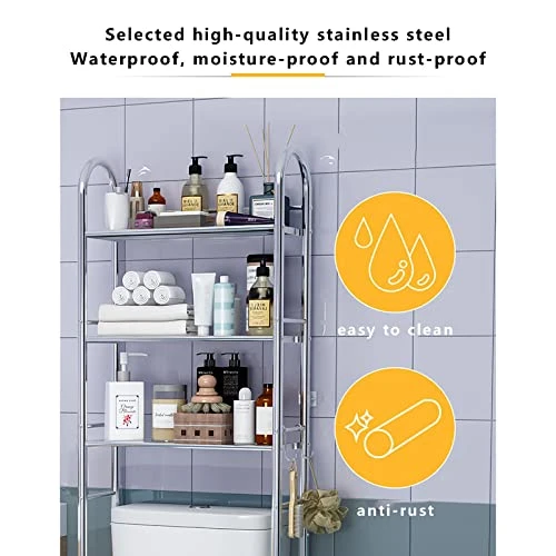 Toilet Rack ,Bathroom Organizer Over Toilet Rack, 3-Tier Stainless Steel Restroom Toilet Rack Space Saver Organizer Rack For Restroom, Bathroom Corner Stand Storage Organizer Accessories,Easy To Asse - Image 4