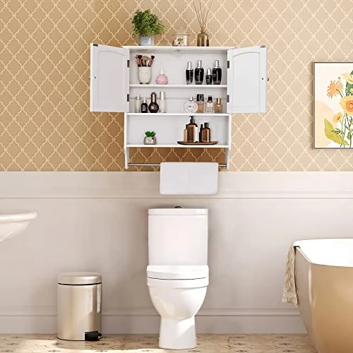 Iwell Small Bathroom Floor Storage Cabinet, Kitchen Cupboard Wooden Cabinet, White - Image 4