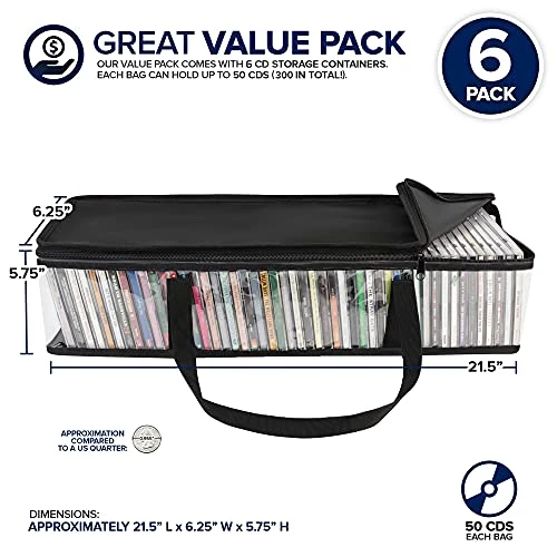 Stock Your Home CD Storage Bags (6 Pack) - Transparent PVC Media Storage - Water Resistant CD Holder Case With Handles - Clear Plastic Carrying Game Bag Storage For CDs, Albums, Video Games, Books - Image 3