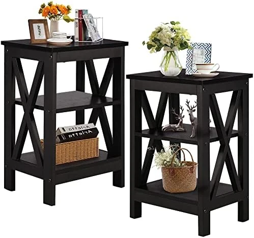 VECELO Modern Versatile Nightstands X-Design Side End Table Night Stand Storage Shelf With Bin Drawer For Living Room Bedroom, Antique Brown - Image 9