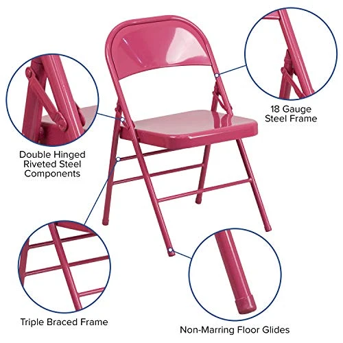 EMMA + OLIVER 4 Pack Colorful Shockingly Fuchsia Metal Folding Chair - Image 4