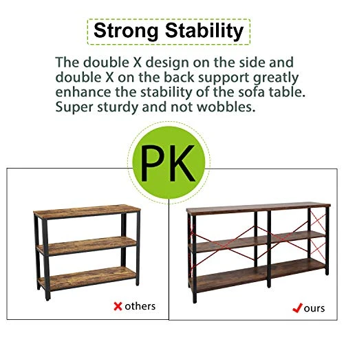 YUMEBUY Console Table For Entryway, Industrial Entry/Hallway Table Sofa Side Table Narrow Long With Open Bookshelf For Living Room (Rustic Brown) - Image 2