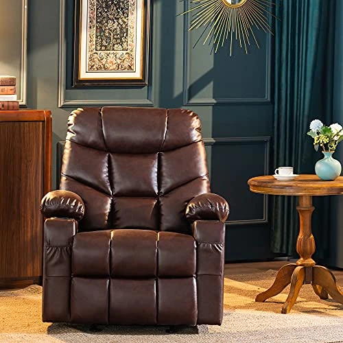 MCombo Manual Glider Rocker Recliner Chair With Cup Holders For Nursery, USB Ports, 2 Side & Front Pockets, Faux Leather 8002 (Dark Brown) - Image 2
