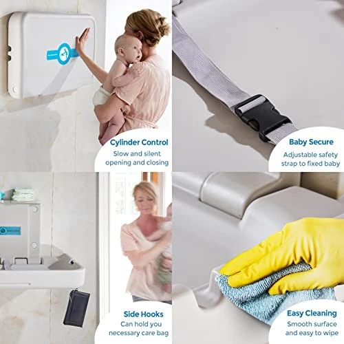 KISTEX Baby Changing Station, Horizontal Diaper Changing Table With Safety Straps, Wall Mounted Changing Tables For Home Commercial - Image 2