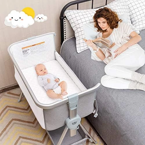 BABY JOY Bedside Bassinet, Portable Baby Crib W/Mattress, Two-Side Breathable Mesh, 7 Height Adjustable, Large Storage, Wheels For Easy Movement, Crib For Newborn Infant, Bassinet For Baby, Grey - Image 7