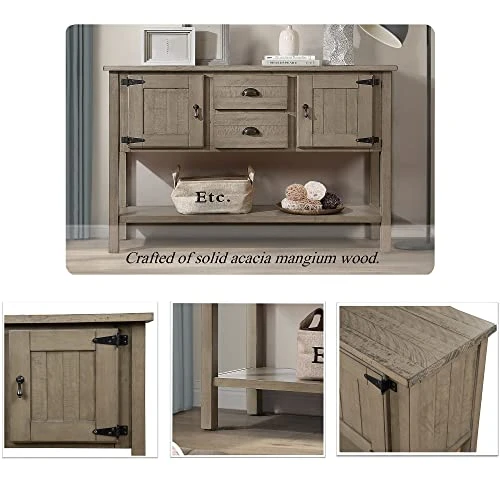 P PURLOVE Buffet Table Sofa Table Console Table Sideboard With Storage Drawers Cabinets And Bottom Shelf (Rustic) - Image 5