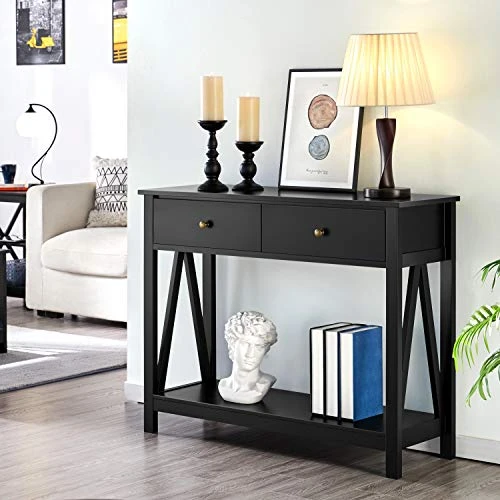 Yaheetech Console Table With 1 Drawer And Open Storage Shelf, Narrow Long Sofa Table For Living Room Entryway, 39.5X 14 X 31.5ββ (LxWxH), Easy Assembly - Black - Image 2