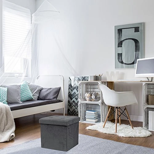 Sorbus Storage Ottoman Bench β Collapsible/Folding Bench Chest With Cover β Perfect Toy And Shoe Chest, Hope Chest, Pouffe Ottoman, Seat, Foot Rest, β Contemporary Faux Suede (Gray) - Image 5