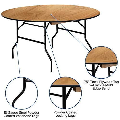 Flash Furniture 5-Foot Round Wood Folding Banquet Table With Clear Coated Finished Top - Image 4