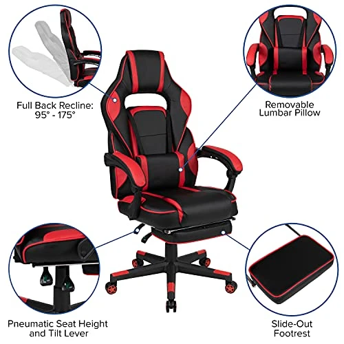 Flash Furniture Red Gaming Desk With Cup Holder/Headphone Hook & Red Reclining Back/Arms Gaming Chair With Footrest - Image 2