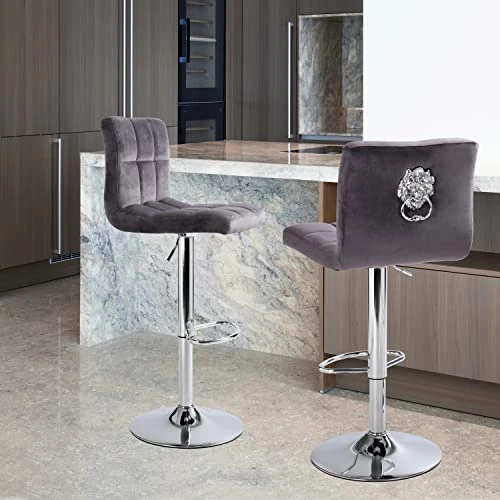 Finnhomy Bar Stools Set Of 2 Counter Height, Swivel Barstools With Footrest And L Shape Thicken Cushion Back Handle, Height Adjustable Modern Bar Stools For Kitchen, Velvet Fabric, Dark Grey - Image 4