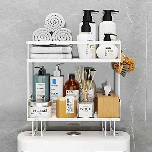 Tristonsong 2-Tier Bathroom Over The Toilet Storage Shelf Countertop Organizer Kitchen Storage Organization With Wire Bracket White - Image 2