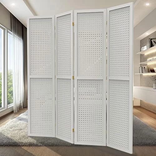 DURASPACE 4 Panel Room Divider 5.6 FT Pegboard Display Folding Wood Privacy Screen Pegboard Stand Organizer For Jewelry, Craft, Cloth, Art Display (White) - Image 10