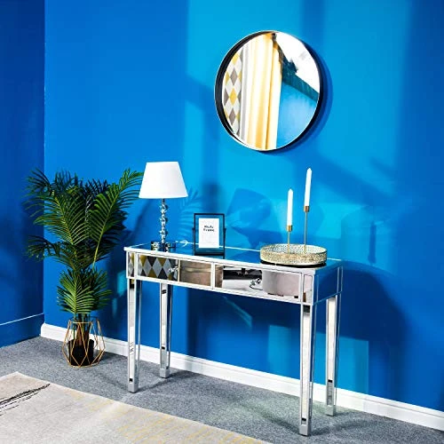 VINGLI Mirrored Console Table With 2 Drawers Mirrored Desk For Entryway Silver Vanity Table For Bedroom Modern Sofa Table - Image 6