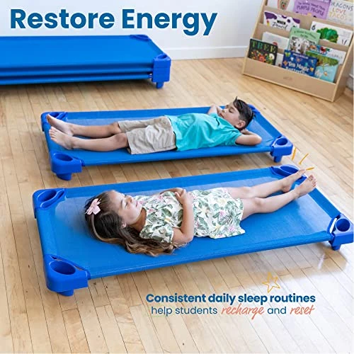 ECR4Kids Stackable Kiddie Cot, Standard Size, Classroom Furniture, Blue, 5-Pack - Image 2