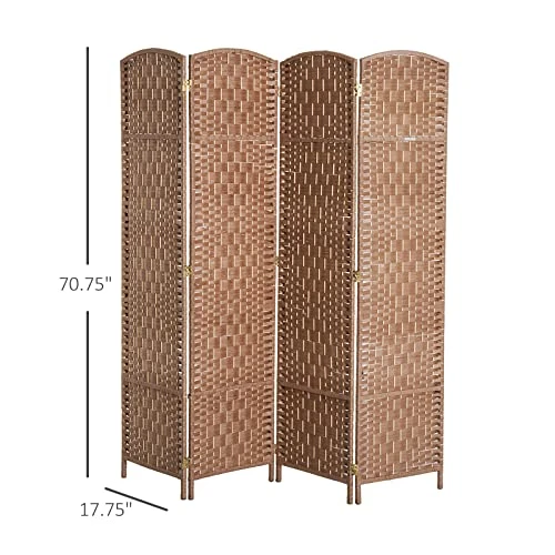 HOMCOM 6' Tall Wicker Weave 4 Panel Room Divider Privacy Screen - Natural - Image 3