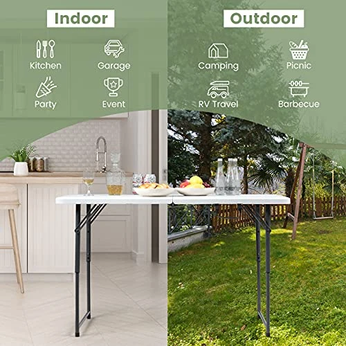 Goplus Folding Table Portable Plastic Picnic Party Dining Camp Tables Indoor Outdoor (HDPE) - Image 2