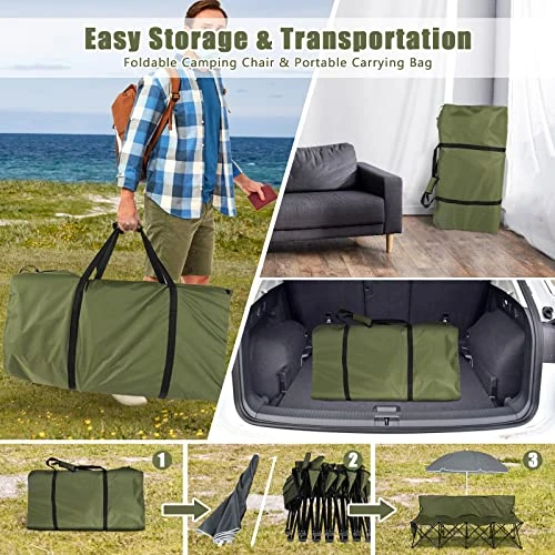 AOTIFARM Portable Sports Bench 4 Seat Folding Camping Chairs Team Sideline Bench Lawn Chairs Heavy Duty With Removable Seat Green XH4Y1A Folding Chairs - Image 5