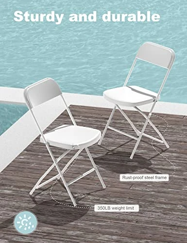 Nazhura Foldable Folding Chairs Plastic Outdoor/Indoor 650LB Weight Limit (White, 8 Pack) - Image 3