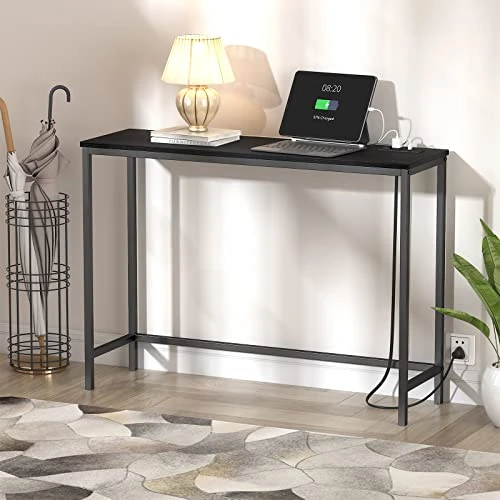 Lifewit Console Entryway Table With 2 Power Outlets And 2 USB Ports,Industrial Narrow Sofa Table For Hallway, Living Room,Bedroom,Kitchen, Metal Frame (Black, 39.4" L X 11.8" W X 28.3" H) - Image 2