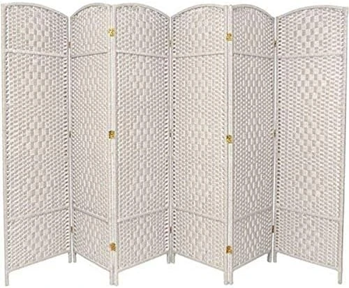 Oriental Furniture 6 Ft. Tall Diamond Weave Fiber Room Divider - White - 4 Panel - Image 6