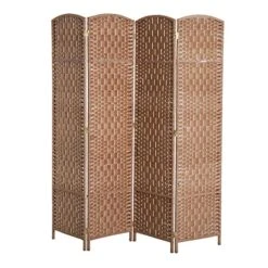 HOMCOM 6' Tall Wicker Weave 4 Panel Room Divider Privacy Screen - Natural