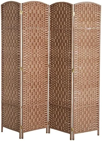 HOMCOM 6' Tall Wicker Weave 4 Panel Room Divider Privacy Screen - Natural - Image 10