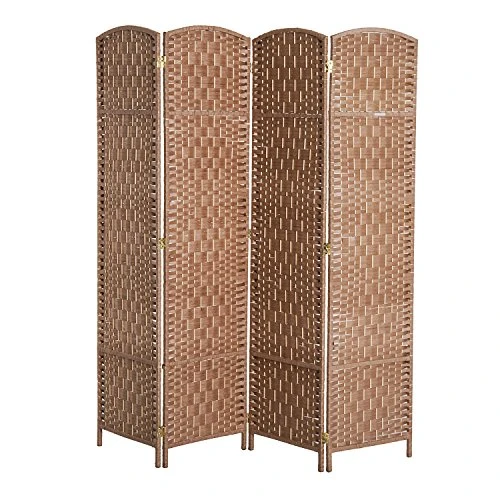 HOMCOM 6' Tall Wicker Weave 4 Panel Room Divider Privacy Screen - Natural