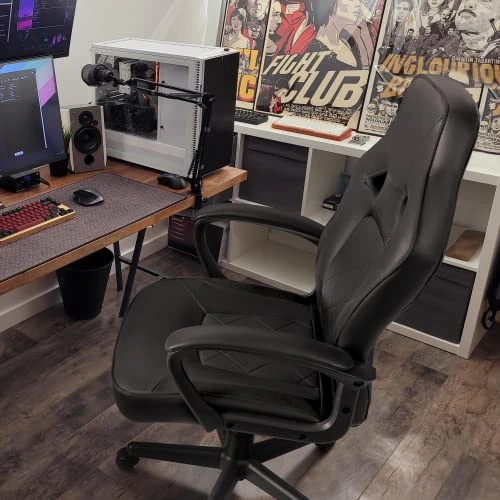 VICTONE Gaming Chair PU Leather Executive PC Computer Chair Height Adjustable Swivel Office Chair With Lumbar Support(Black) - Image 2