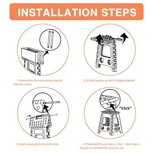 ACKO Folding Step Stool 16 Inch Stool 400 LB Weight Capacity Plastic Foldable Step Stools For Adults And Kids, Folding Stool Suitable For Kitchen, Stepping Stool With Handle Grey Step Stool 1PC - Image 6