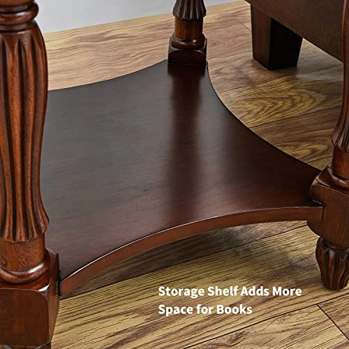 LEEMTORIG Solid Wood End Table With Drawer, Oval Round Bed Side Table Nightstand With Pattern Desktop For Living Room Bedroom, Cherry Walnut CJZ-1533-WD-DR - Image 4