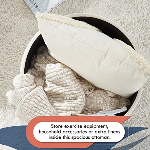 Ornavo Home Donovan Tufted Round Storage Ottoman With Removable Lid For Living Room And Bedroom - Cream Velvet - Image 5