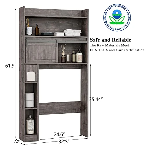 Furniouse Over The Toilet Storage Cabinet, 6-Tier Toilet Organizer Rack, Bathroom Shelf, And Cabinet With Sliding Barn Door For Restroom, Laundry - Image 2