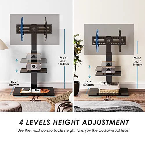 FITUEYES Floor TV Stands With Swivel Mount For 32-75 Inch LCD LED TVs With Adjustable Shelf, Universal Television Stands For Bedroom And Corner (Black) - Image 4