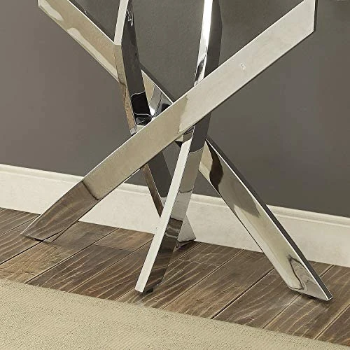 Unknown Modern Chrome Metal X-Cross Sofa Table Clear Silver Contemporary Transitional Rectangle Glass Finish Includes Hardware