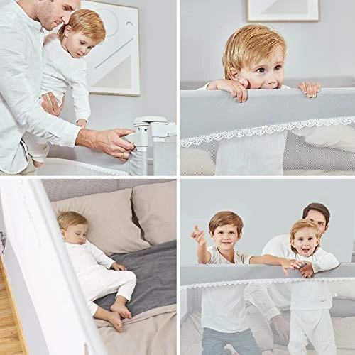 M MAYbabe Bed Rails For Babies And Toddlers,Extra Long And Tall Infants Bed Rail Guard, Short Side Of Kings(Grey-76inches) - Image 4