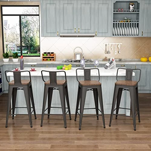 Tongli Metal Bar Stools Set Of 4 Barstools Counter Height Bar Stools With Back Industrial Bar Stool Indoor Counter Stool Kitchen Island Stools Modern Bar Chair With Wood Top 26 Inch Matte Black - Image 5