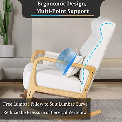 NOBLEMOOD Nursery Rocking Chair With Ottoman, Modern Indoor Baby Nursing Glider Rocker Chair With Free Lumbar Pillow Wooden Armrest For Living Room (Burlywood) - Image 4